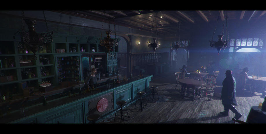 在Blender、Character Creator和Photoshop中创建的酒吧场景