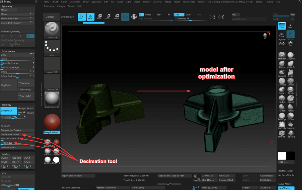 Zbrush中使用Dynamesh和Edge Polish工具
